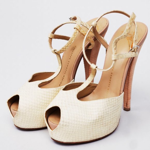 Giuseppe Zanotti Beige Snakeskin Leather Platform Heel - Picture 1 of 6